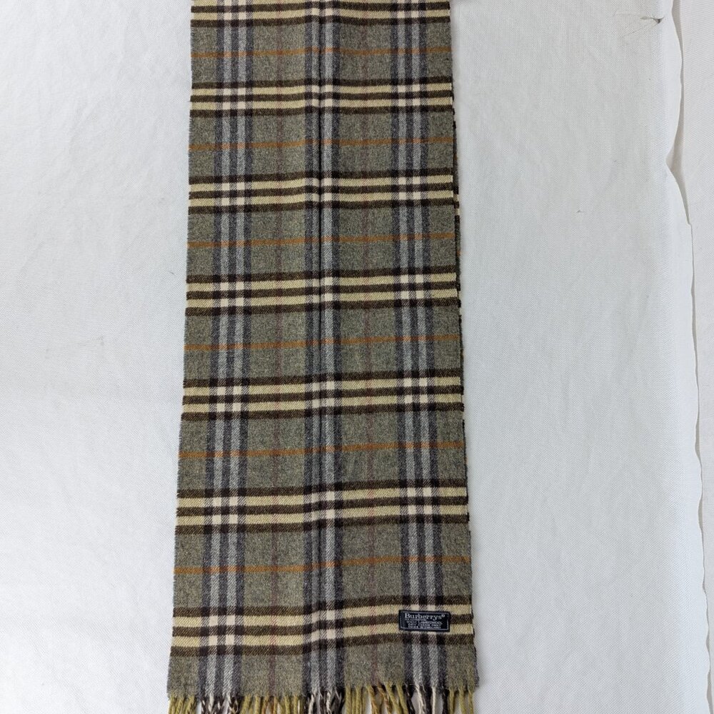 Vintage Burberrys Green Check 100% Lambswool Scarf Made in England - Picture 5 of 7